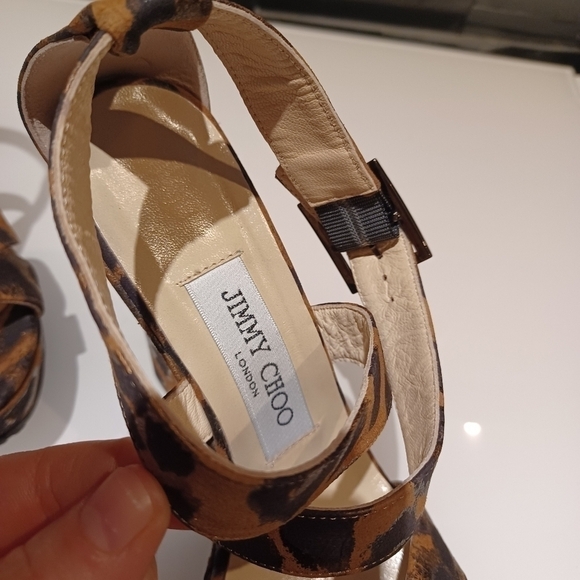 Jimmy CHOO leopard fabric print strappy anckle sandals platforms wedges - Picture 7 of 10